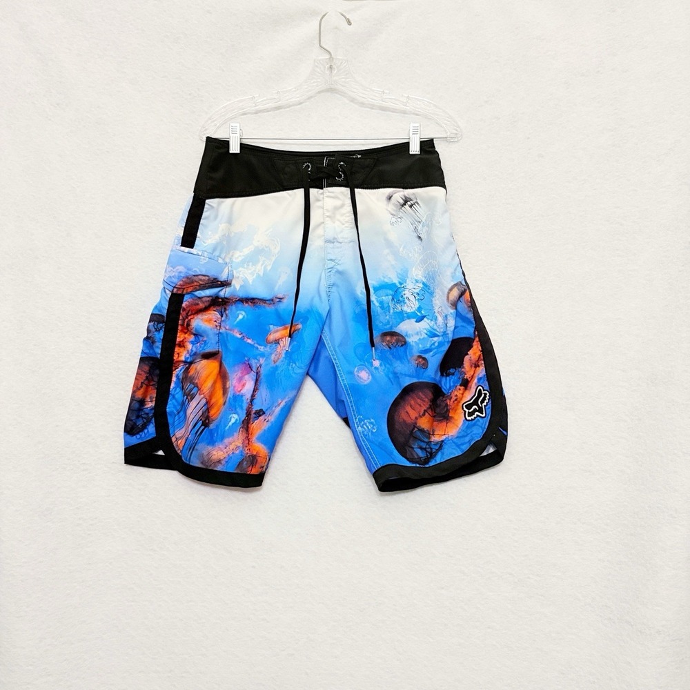 FOX Racing Board Shorts Mens 30 Jelly Fish Blue Cargo Pocket Surf Swim Trunks